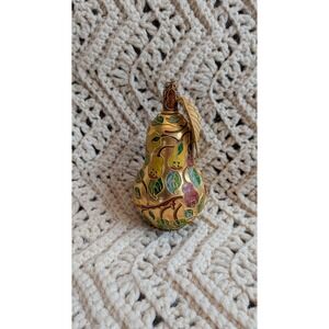 Vintage Cloisonne Enamel Pear Figurine Gold Filigree Floral Fruit Decor 5 inch